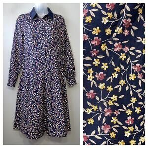 Allegra K Size Small Navy Floral Dress Romantic Cottagecore Prairie Modest NWT